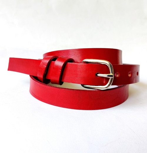 Minimal Red - úzký kožený opasek