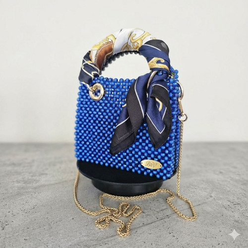 Korálková kabelka "Royal Blue" s šátkem