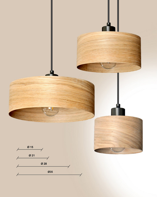 L24D, Ø15-35 Visící lampa z dubové dýhy