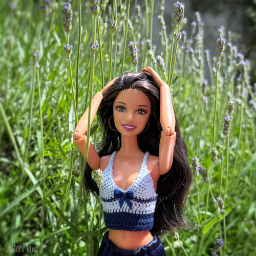 Barbie - modrý háčkovaný top s mašličkou 2