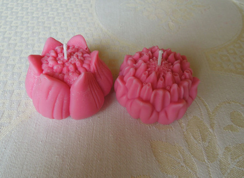 Hand made svíčky - 2 růžové květiny