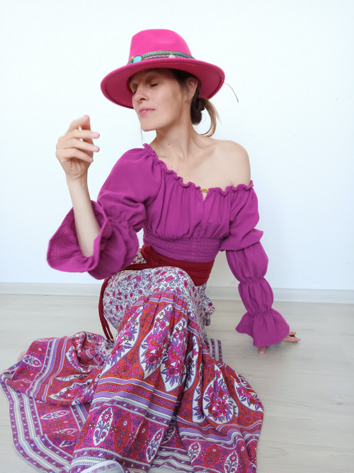 Fuchsiový Úchvatný Boho Top /Halenka