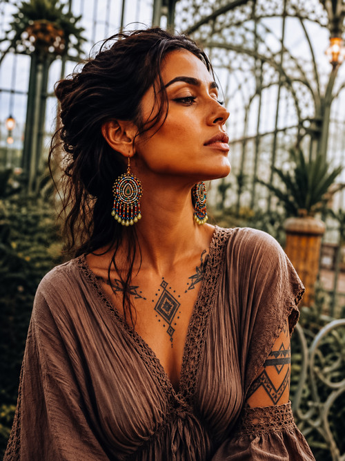 Arabesque Boheme - vyšívané boho náušnice — foto 1