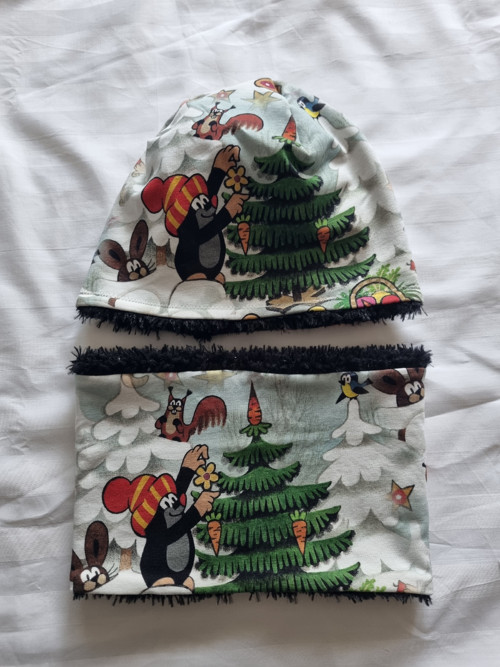 Čepice a nákrčník Krteček (zimní s chlupem uvnitř)