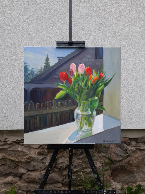Olejobraz "Jarní kytice tulpánů" - 50x50 cm