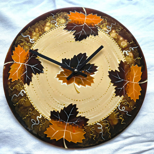 Ručně malované skleněné hodiny o průměru 25cm Orig