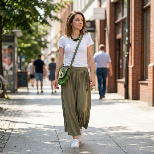 Řasená maxi sukně FEMI / khaki, vel. S - XL