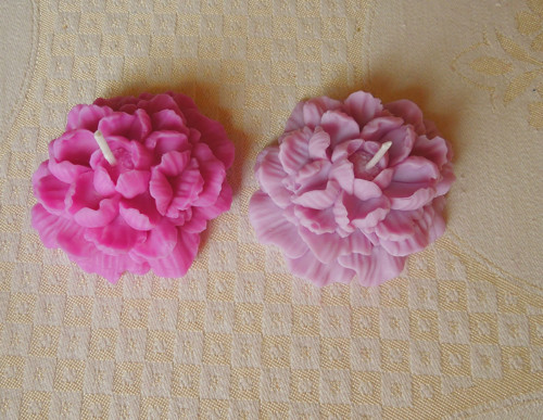 Hand made svíčky - 2 růžovofialkové květiny