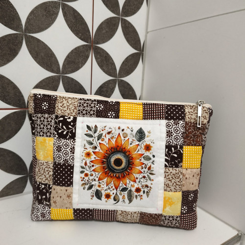 Taštička velká Slunečnice hnědá žlutá patchwork