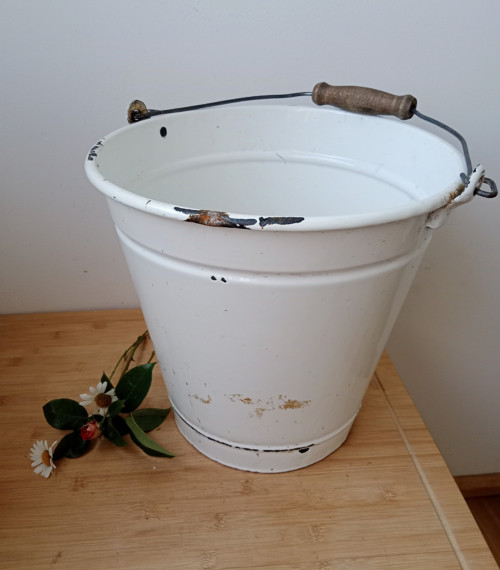 Smaltovaný bílý kyblík 30 cm SFINX