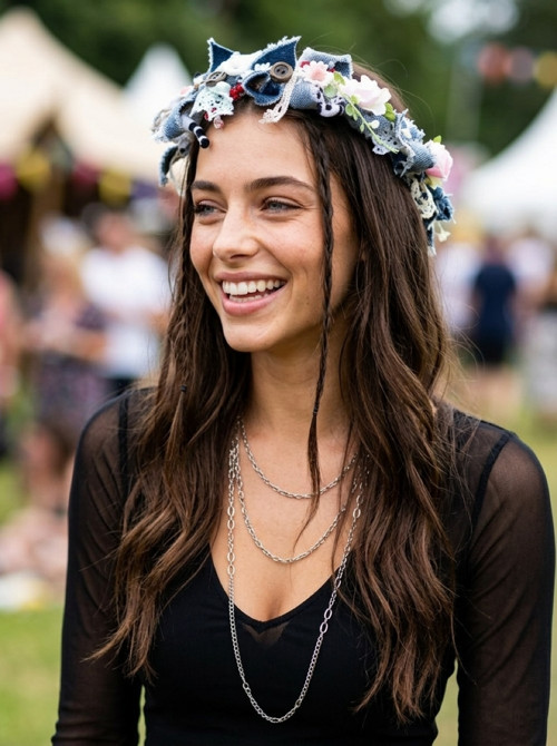 Džínový věneček do vlasů boho styl
