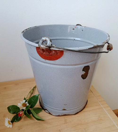 Smaltovaný šedomodrý kyblík 30 cm SFINX