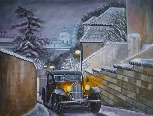 Praha S Autem Bugatti V Zimě