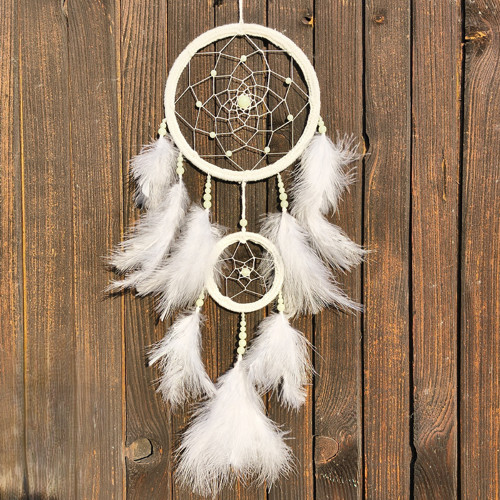Lapač snů -NEON- Ø 16 cm - bílý (svítící korálky)