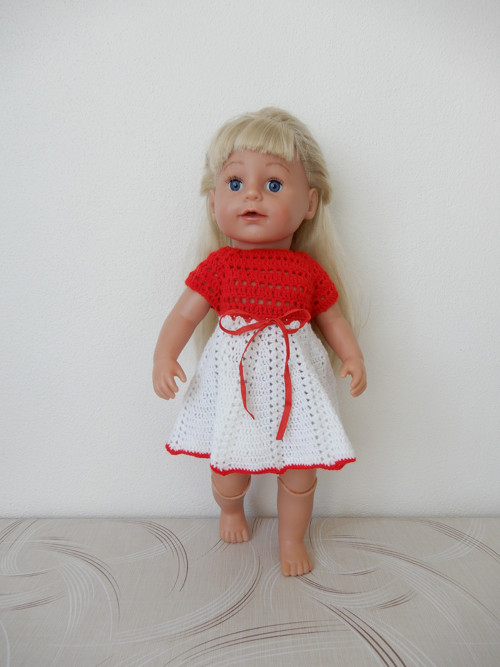 Šaty pro BabyBorn 43 cm - červeno-bílé