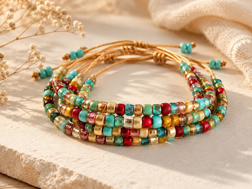 Boho korálkový náramek – Nastavitelný macramé