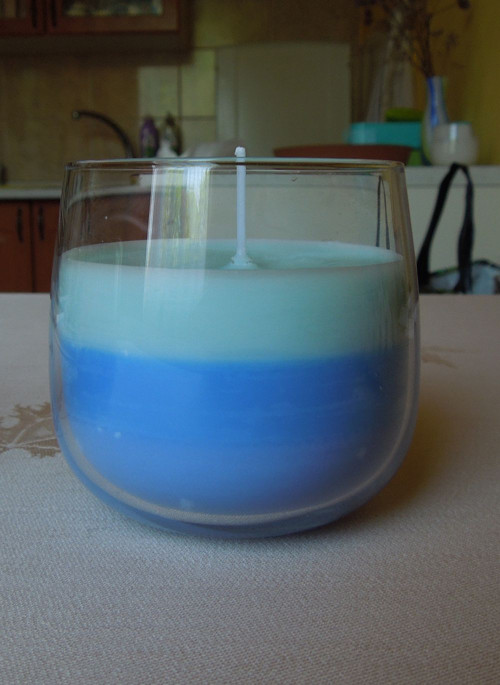 Hand made svíčka ve skle Modrá "Trircolora"
