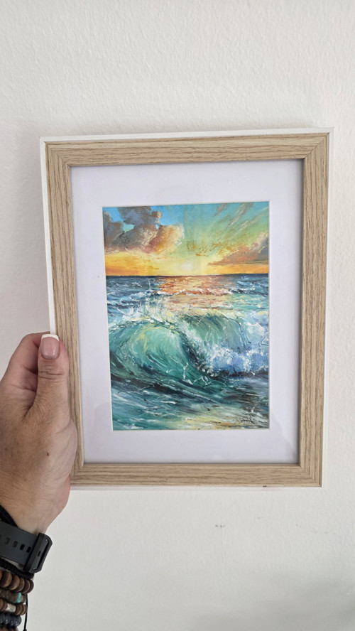 Mořská vlna při západu ● Malováno olejovými pastel