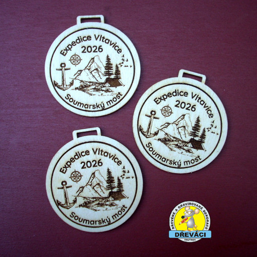 Dřevěné miniMEDAILE "Expedice Vltavice 2026" 6 cm