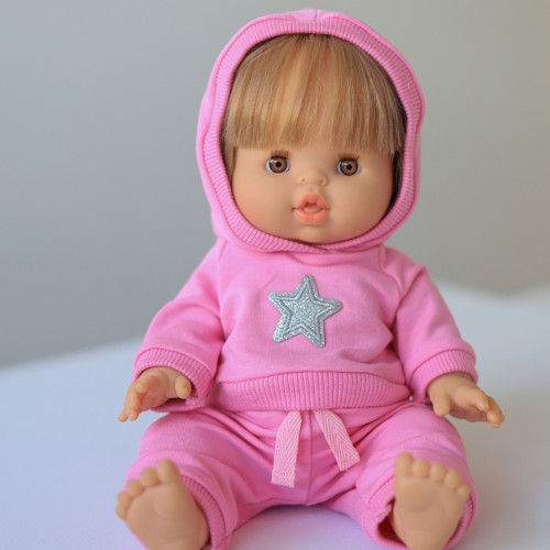 Růžová tepláková souprava pro panenky 34 cm
