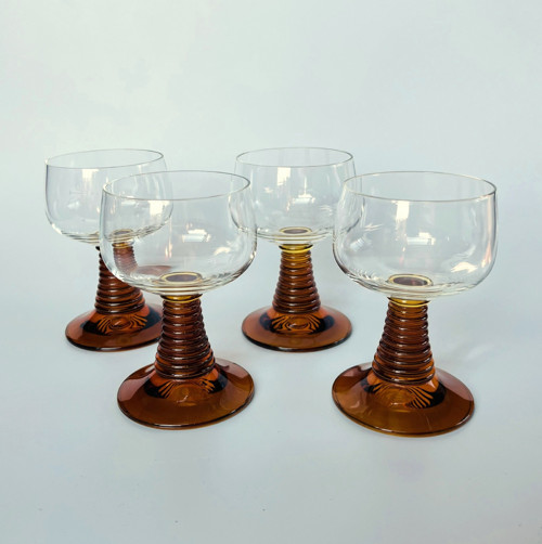 4x retro sklenice římanka 100ml, ambrová noha