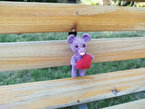 Handmade Amigurumi Bear with Heart Keychain 3"