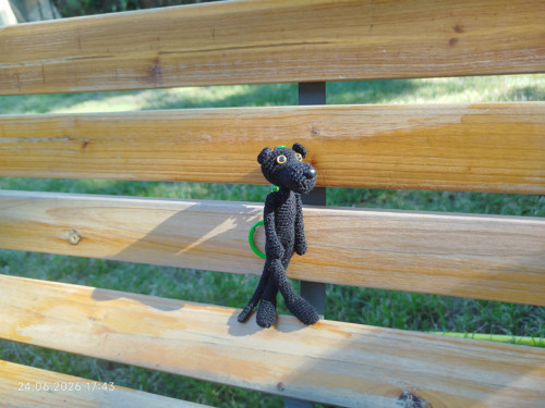 HANDMADE Amigurumi Panther Black Keychain 5"