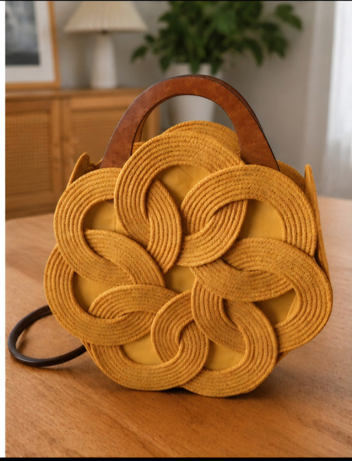 Handmade kabelka "Flower " hořčice
