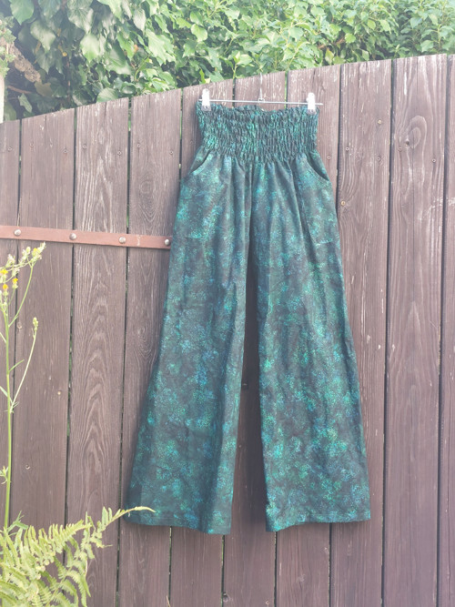 Turecké kalhoty zelené ohňostroje-bali batik S