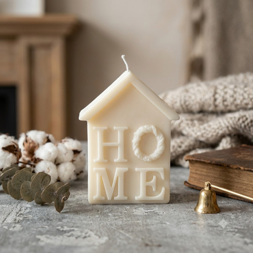 Ručně odlévaná svíčka ve tvaru domečku HOME