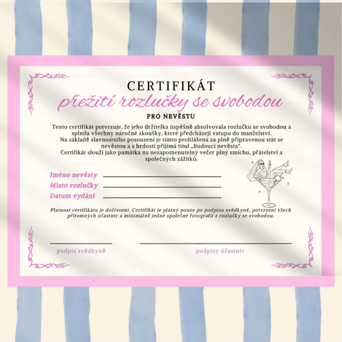Certifikát pro nevěstu - Rozlučka se svobodou PDF