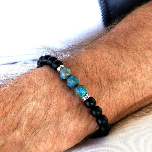 Pánský minerální náramek / onyx + achát / 0,8