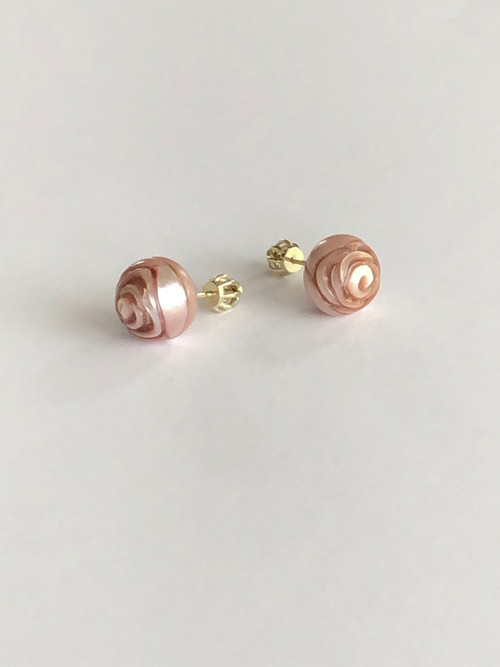 Gold Roses, Au585 zlaté náušnice s perlou,glyptika
