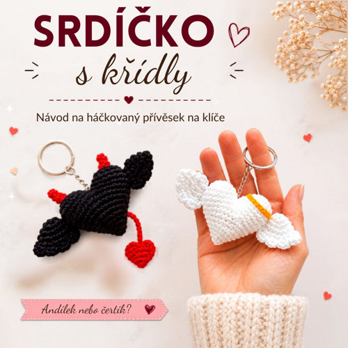 PDF NÁVOD: Háčkovaná klíčenka Srdíčko s křídly