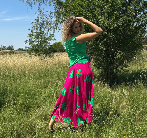 Polokolová sukně-růžovo zelená