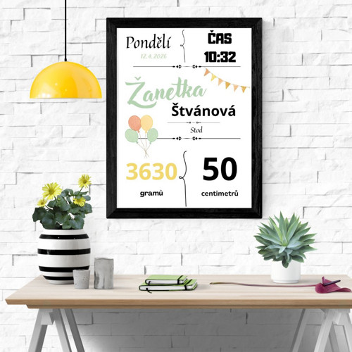 Plakát PDF k narození miminka na míru