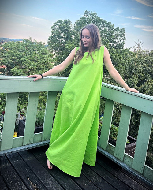 Lněné šaty Jarní zelené oversize bez pásku