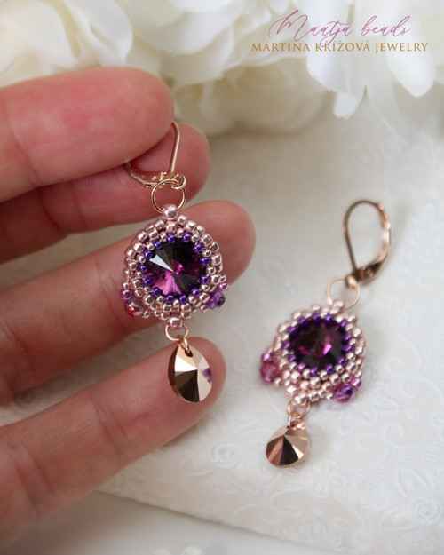 Náušnice Amethyst RoseGold se Swarovski krystaly