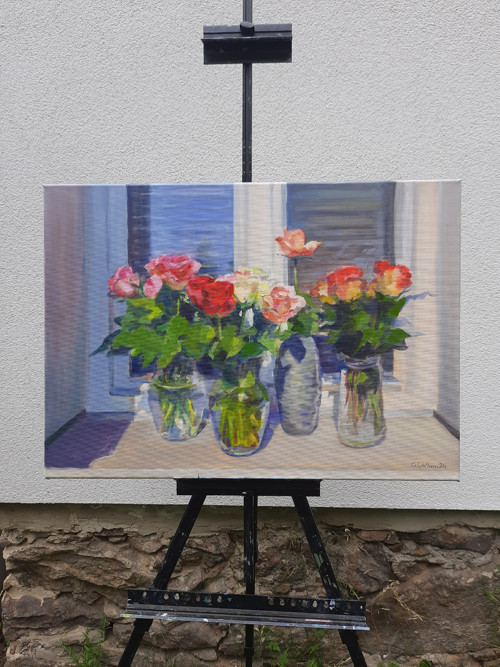Velký olejobraz "Růže na okně" - 50x70 cm (2026)