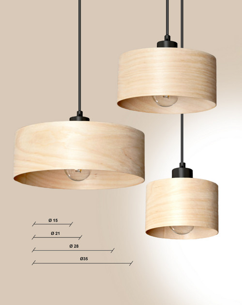L24B, Ø15-35 Visící lampa z březové dýhy