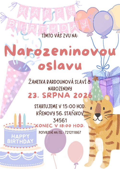 Digitální pozvánka na dětskou oslavu s