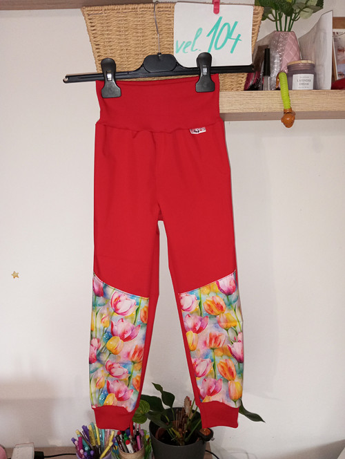 Dětské softshellové letní kalhoty 104 tulipány