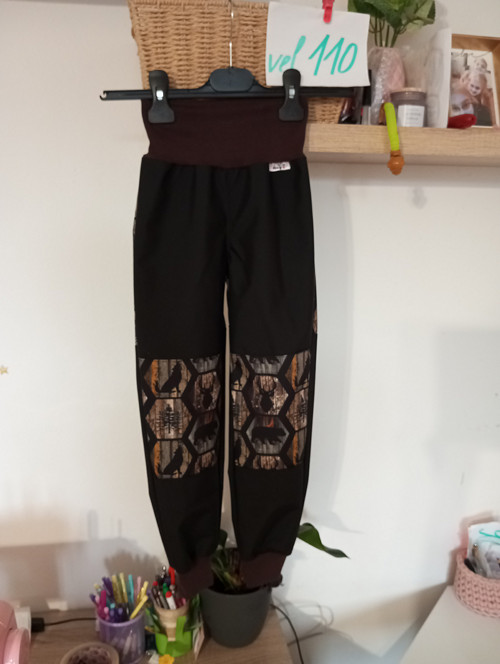 Dětské softshellové letní kalhoty 110 lesní zvěř