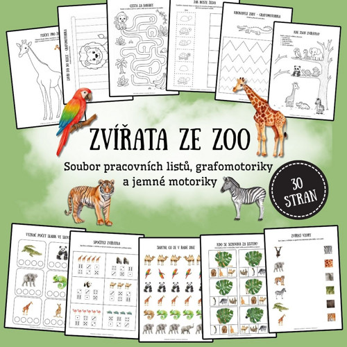 Zvířata ze ZOO - pracovní listy, grafomotorika