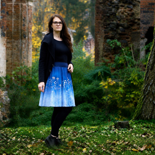 Modrá luční - půlkolová sukně