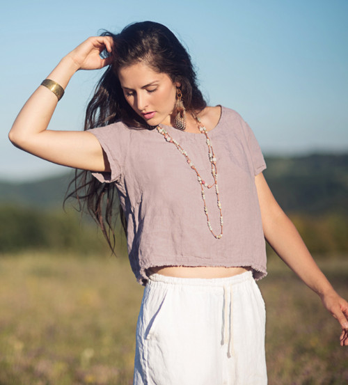 Lněná halenka světle šedofialová