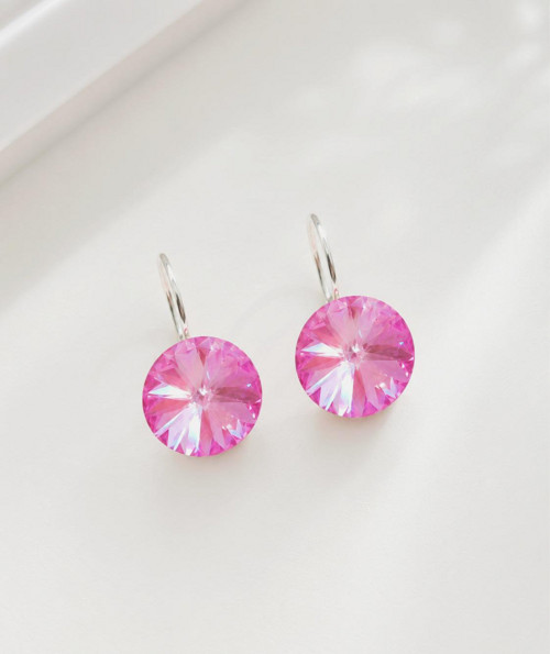 Třpytivé růžové náušnice s krystaly Swarovski