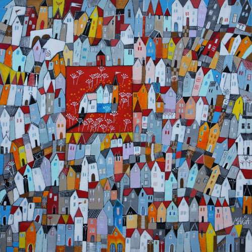 Město s červenou zahradou ... 40x40cm