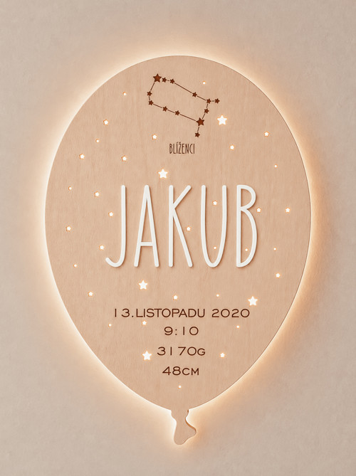 LED lampička Balónek se souhvězdím a 3D jménem