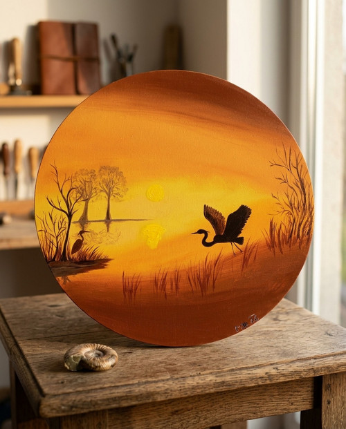 Úsvit u volavek - originál malba na plátno 40cm